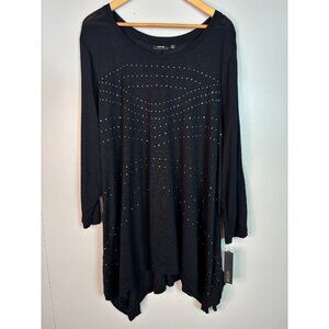 Apt. 9 Top Black Studded 3/4 Sleeve Stretch Casual T-Shirt Women's NWT